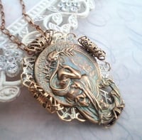 Image 1 of Mucha Necklace, Art Nouveau Alphonse Mucha Poetry Lady Vintage Style Jewelry in Brass with Filigree