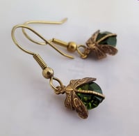 Image 3 of Olivine green dragonfly earrings, insect Art Deco earrings inspired