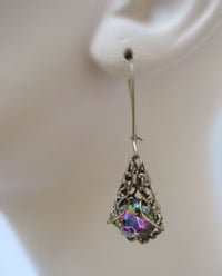 Image 2 of Vitrail Czech glass earrings, Art Nouveau inspired filigree jewelry