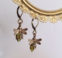 Image 2 of Olivine dragonfly earrings, Belle Epoque insect earrings