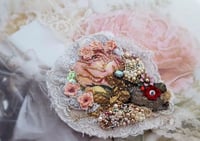 Image 2 of Statement flower brooch, textile jewelry bead embroidered flowers and crystals