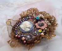 Image 1 of Mother Daughter Brooch, bead embroidery textile pin with Austrian crystals