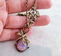 Image 4 of Fire Opal dragonfly necklace, Art Nouveau inspired insect jewelry