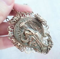Image 3 of Mucha Necklace, Art Nouveau Alphonse Mucha Poetry Lady Vintage Style Jewelry in Brass with Filigree 