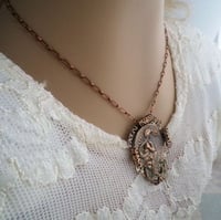 Image 4 of Mucha Necklace, Art Nouveau Alphonse Mucha Poetry Lady Vintage Style Jewelry in Brass with Filigree 