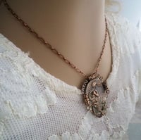 Image 4 of Mucha Necklace, Art Nouveau Alphonse Mucha Poetry Lady Vintage Style Jewelry in Brass with Filigree