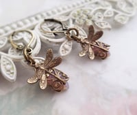 Image 2 of Fire Opal dragonfly earrings, Art Nouveau insect earrings by BelleArtis