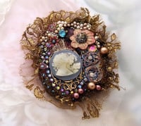Image 5 of Mother Daughter Brooch, bead embroidery textile pin with Austrian crystals
