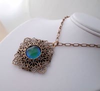 Image 2 of Art Deco jewelry blue green filigree necklace