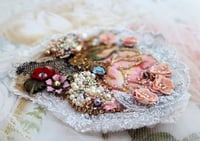 Image 1 of Statement floral brooch, textile jewelry bead embroidered flowers and crystals