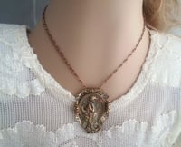 Image 5 of Mucha Necklace, Art Nouveau Alphonse Mucha Poetry Lady Vintage Style Jewelry in Brass with Filigree