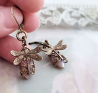 Image 1 of Fire Opal dragonfly earrings, Art Nouveau insect earrings by BelleArtis