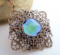 Image 1 of Art Deco jewelry blue green filigree necklace
