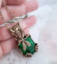 Image 1 of Emerald green dragonfly necklace, Art Deco style dragonfly jewelry