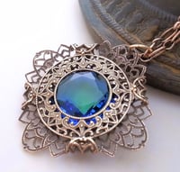 Image 3 of Art Deco jewelry blue green filigree necklace