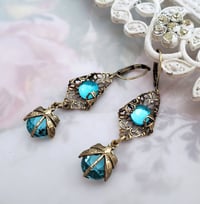 Image 4 of Dragonfly earrings in aqua blue, Art Deco jewelry inspired dragonfly jewelry