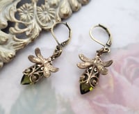 Image 5 of Olivine dragonfly earrings, Belle Epoque insect earrings