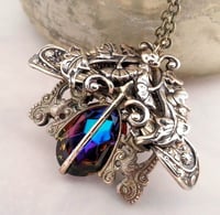 Image 1 of Volcano dragonfly necklace, Art Nouveau style dragonfly jewelry