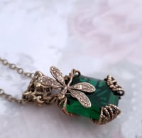 Image 3 of Emerald green dragonfly necklace, Art Deco style dragonfly jewelry