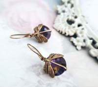 Image 1 of Dragonfly earrings, Volcano glass Art Deco style insect jewelry