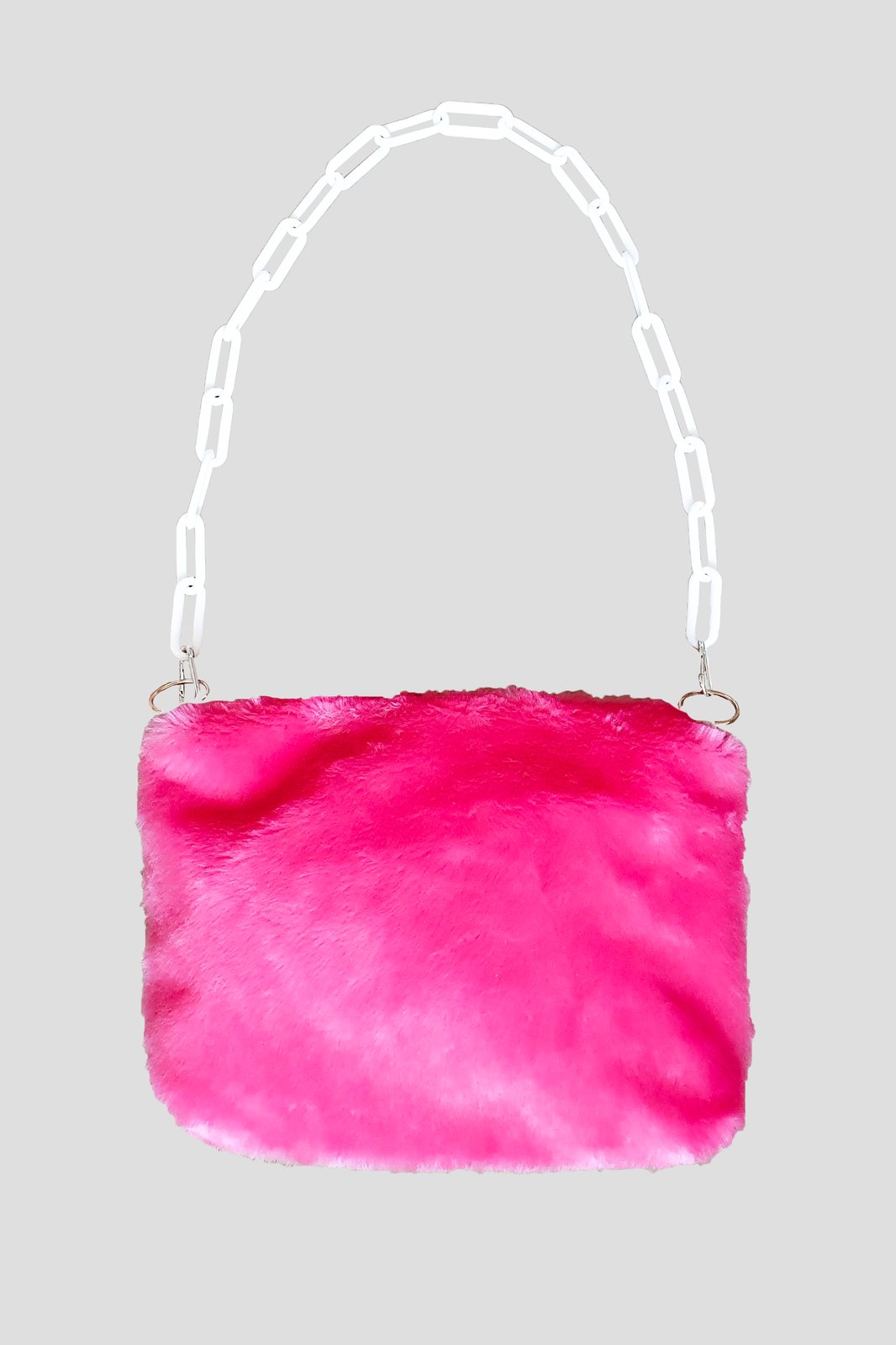 Faux Fur Pompom Handbag Clutch And Shoulder Fuchsia Pink NWT 