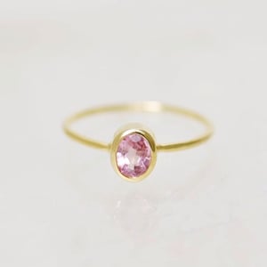 Image of Pink Tourmaline oval cut classic 14k gold ring