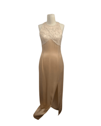 Image 1 of Champagne gown with an embroidered bodice 