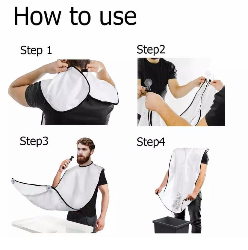 Image of Men Facial Hair Beard Trimmings Catcher Whiskers Bib Shaving Apron Cape Cloth Kit with 2suction cups
