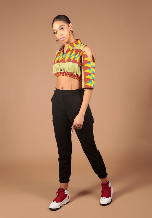 Image of Cold shoulder Crop shirt yellow multi 