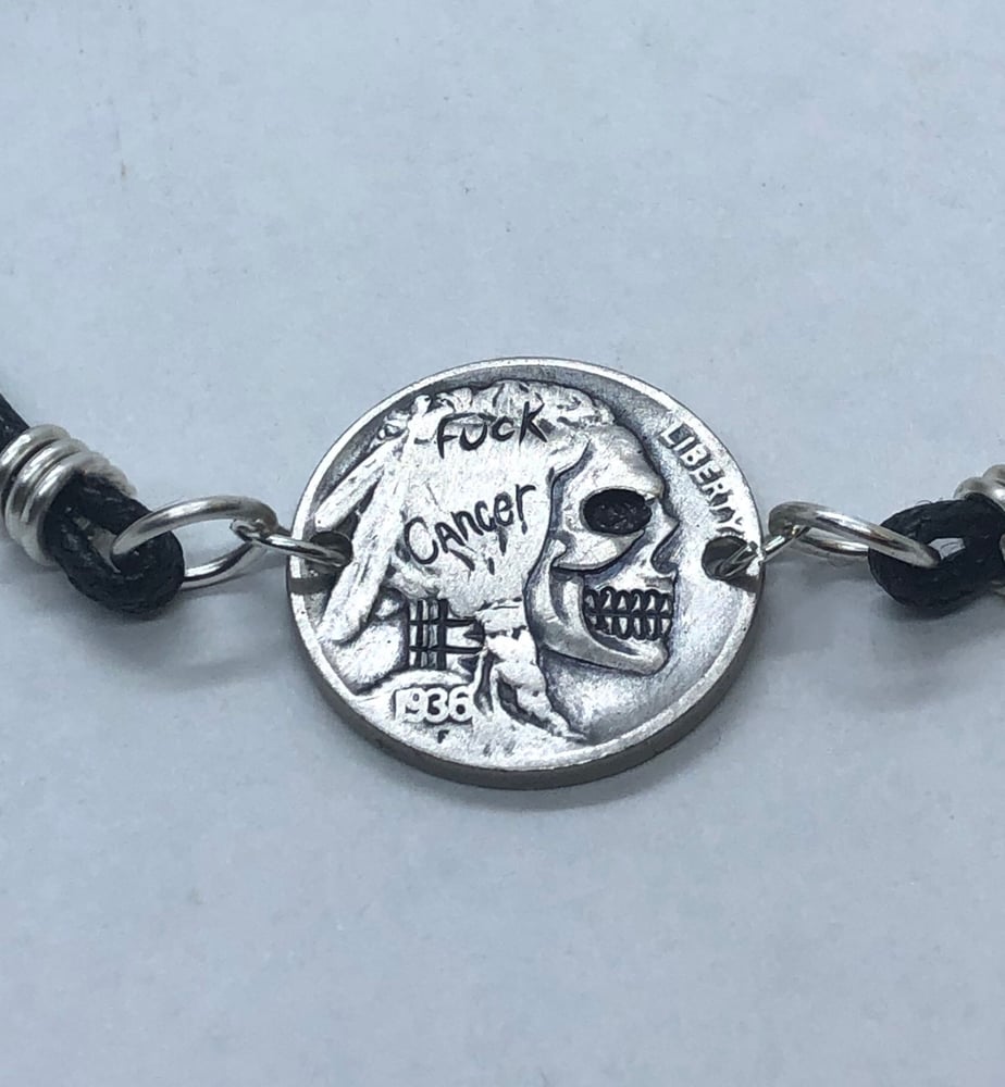 Image of Fuck Cancer Skull Coin Bracelet 