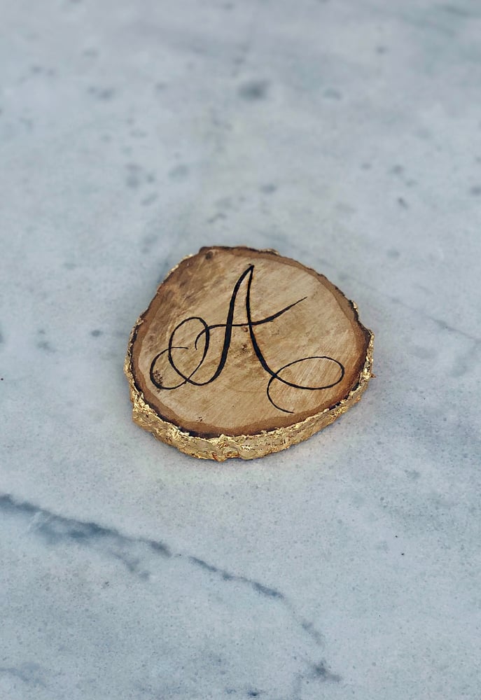 Image of Hand scorched coaster with gold leaf