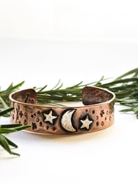 Image 2 of Moon & Stars textured recycled copper small cuff bangle