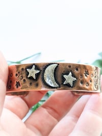 Image 3 of Moon & Stars textured recycled copper small cuff bangle