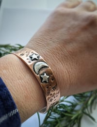Image 4 of Moon & Stars textured recycled copper small cuff bangle