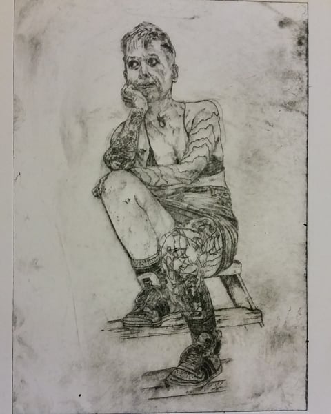 Image of 'Caro' drypoint etching. Signed and editioned