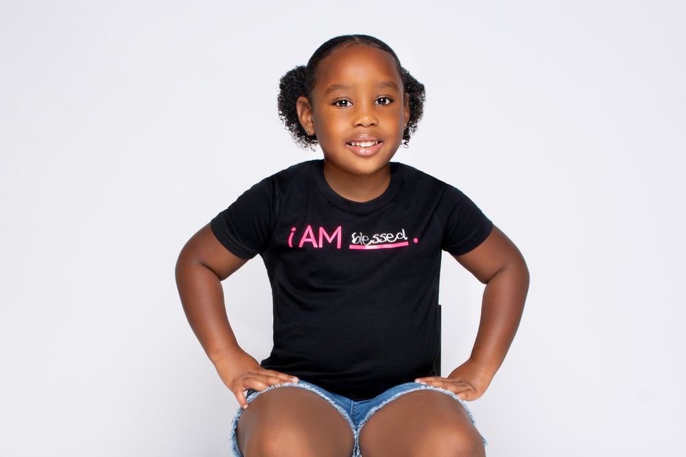 i AM Blessed Tee - Black, Pink & Light Gray