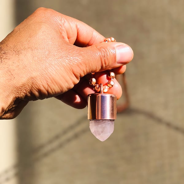 Image of Rose Quartz Crystal Key Necklace