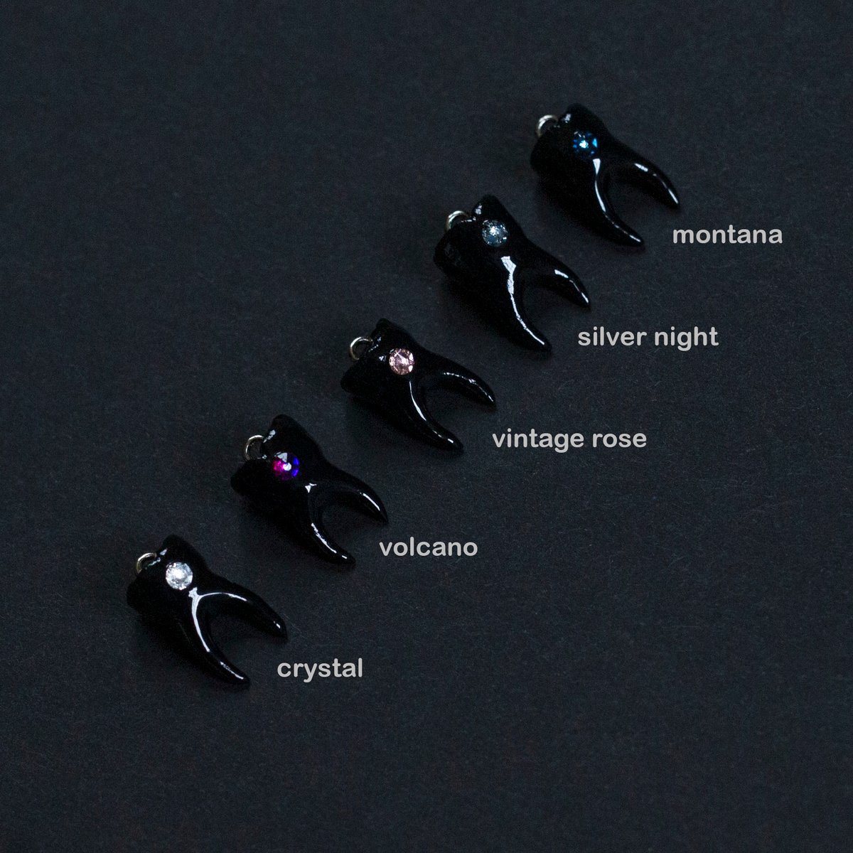 PRE-ORDER: Swarovski Tooth Gem 2-Root Molar Necklace in Glossy Black