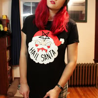 Image 1 of Hail Santa Black T-shirt