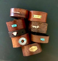 Image 2 of Scalloped leather cuff/turquoise 