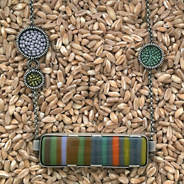 Image of Horizontal Fused Glass Necklace in Forest