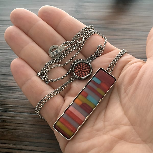 Image of Vertical Fused Glass Layering Necklace in Retro