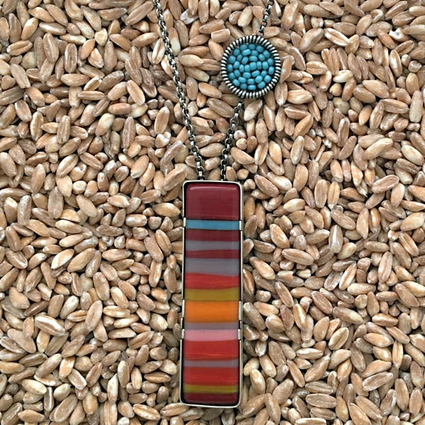 Image of Vertical Fused Glass Necklace in Retro