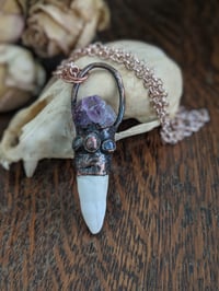 Image 1 of Alligator Tooth And Amethyst Electroformed Talisman 