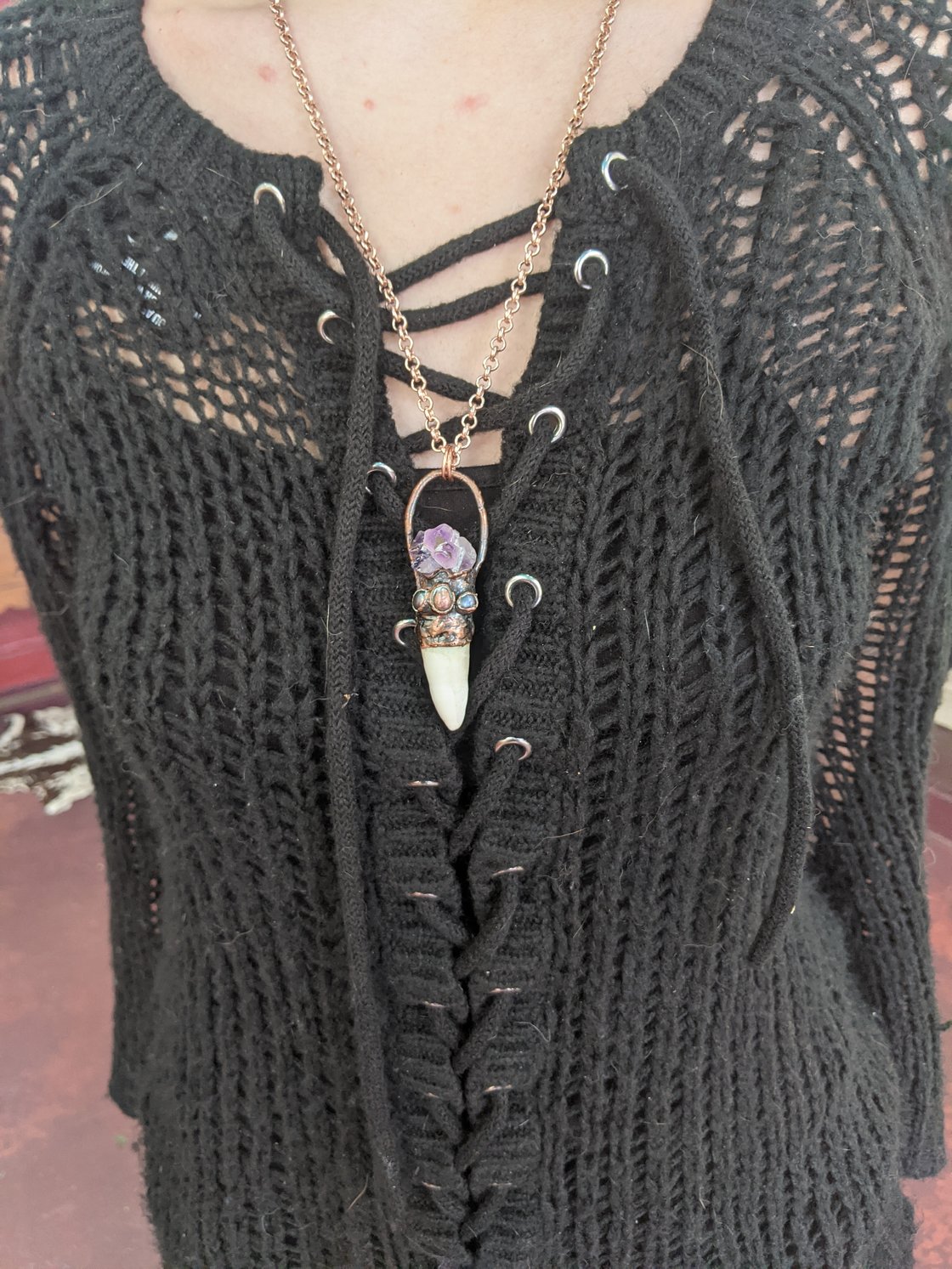 Image of Alligator Tooth And Amethyst Electroformed Talisman