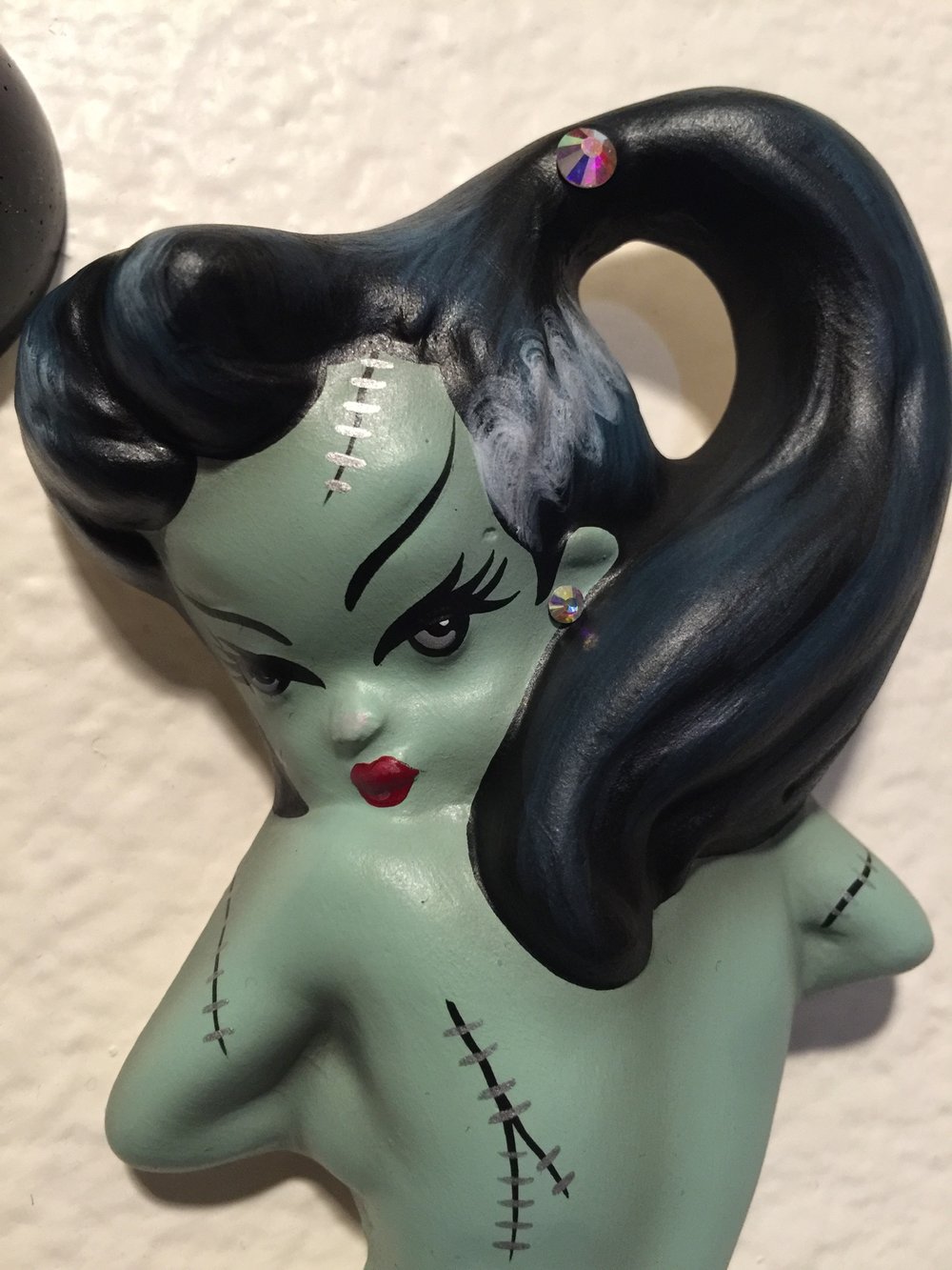 Long Ponytail Frankenstein Wall Mermaid with Resin Glitter Bubbles