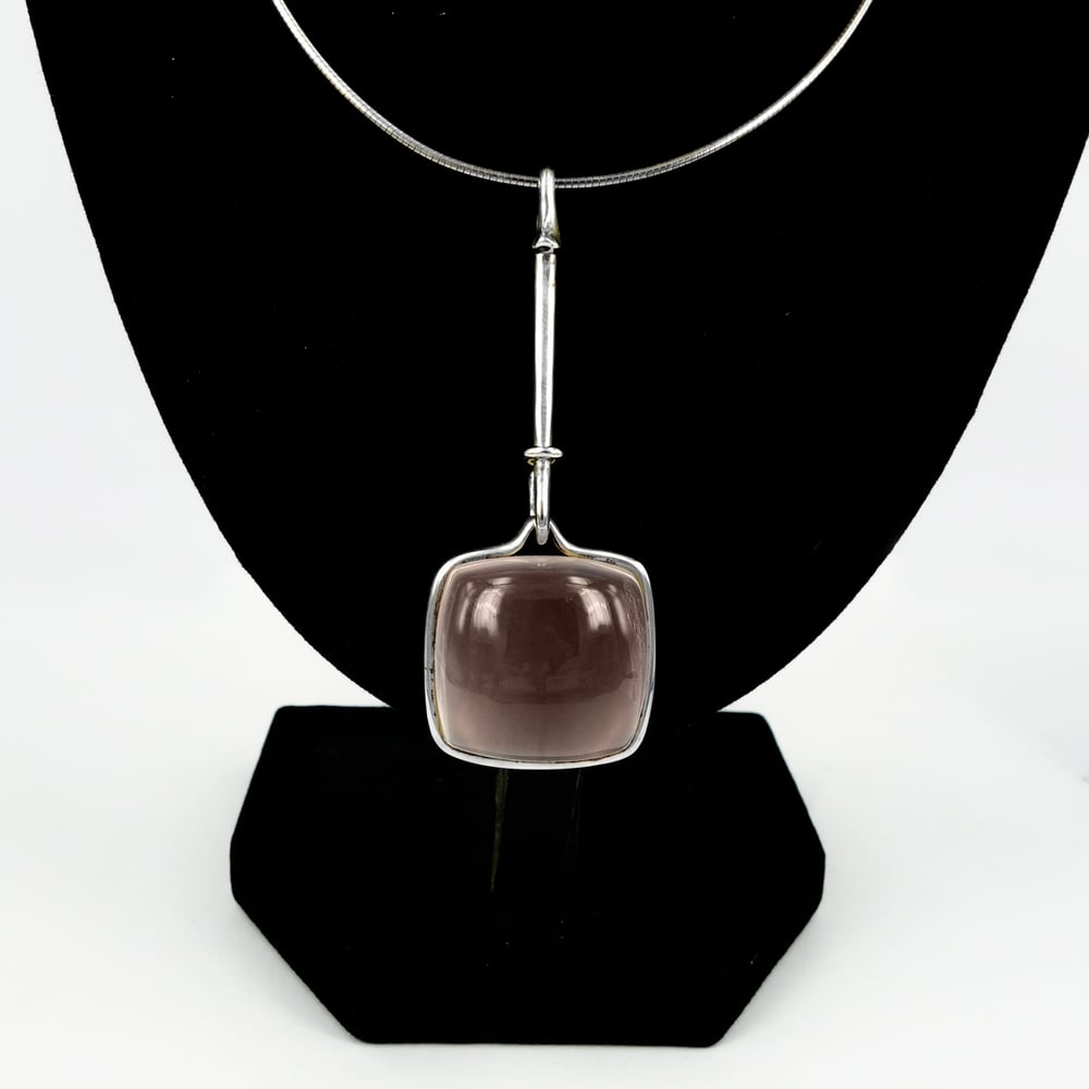 Image of Large Art Neuvo style Rose Quartz Sterling Silver pendant. NL15a