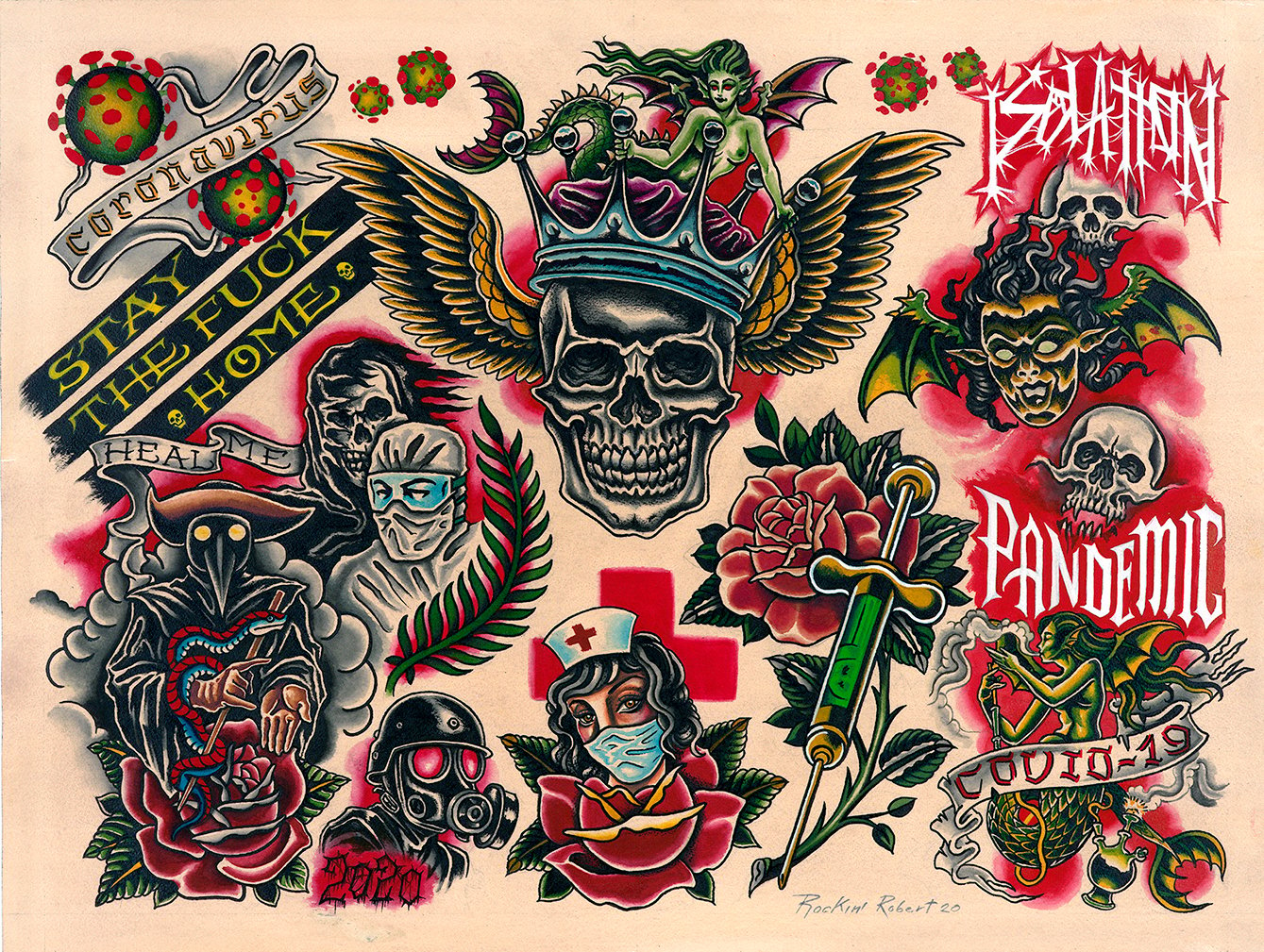 Coronavirus Tattoo Flash Sheet print