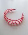 TRIPLE STRAND BEAD AND MESH CROWN : PINK / RED