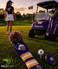 Image 3 of Washington HUSKIES custom Golf Club Cover hand knit logo College football fan  gift